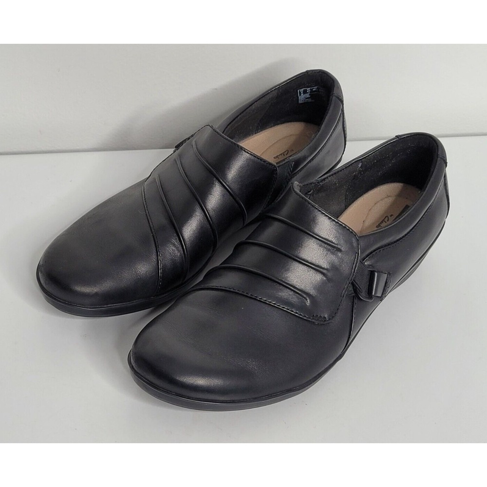 Clarks Everlay Heidi Womens Size 8.5 M Loafers Black Leather Slip-On Shoes
